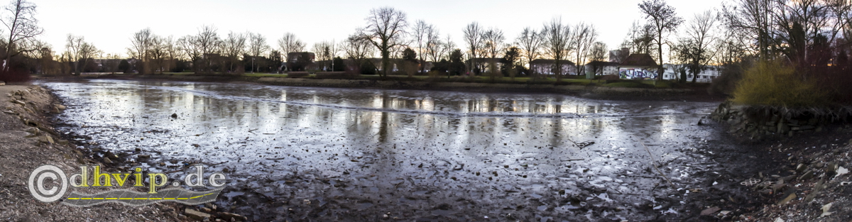 Panorama picture of Anlagensee T&uuml;bingen (Germany) which was without water at that moment for cleaning work. Picture available for sale in the shop.